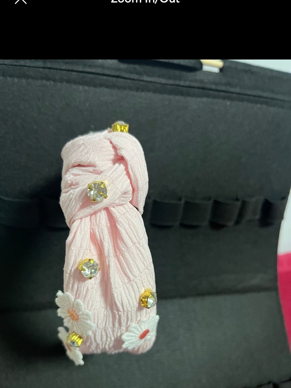 Pink Floral Knot Headband with Crystal Accents
